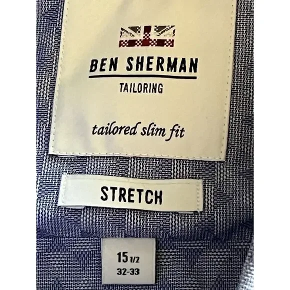 Ben Sherman Dress Shirt Mens Medium 15-15.5 32/33 Blue Button-Up Slim Stretch - Picture 5 of 11